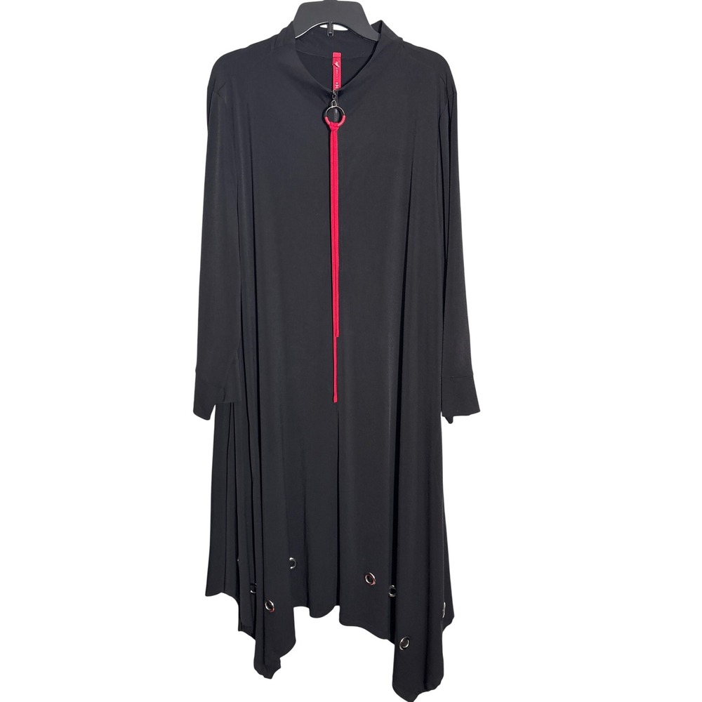 IC Collection Womens 3X Black Grommet Lagenlook asymmetrical Hem dress